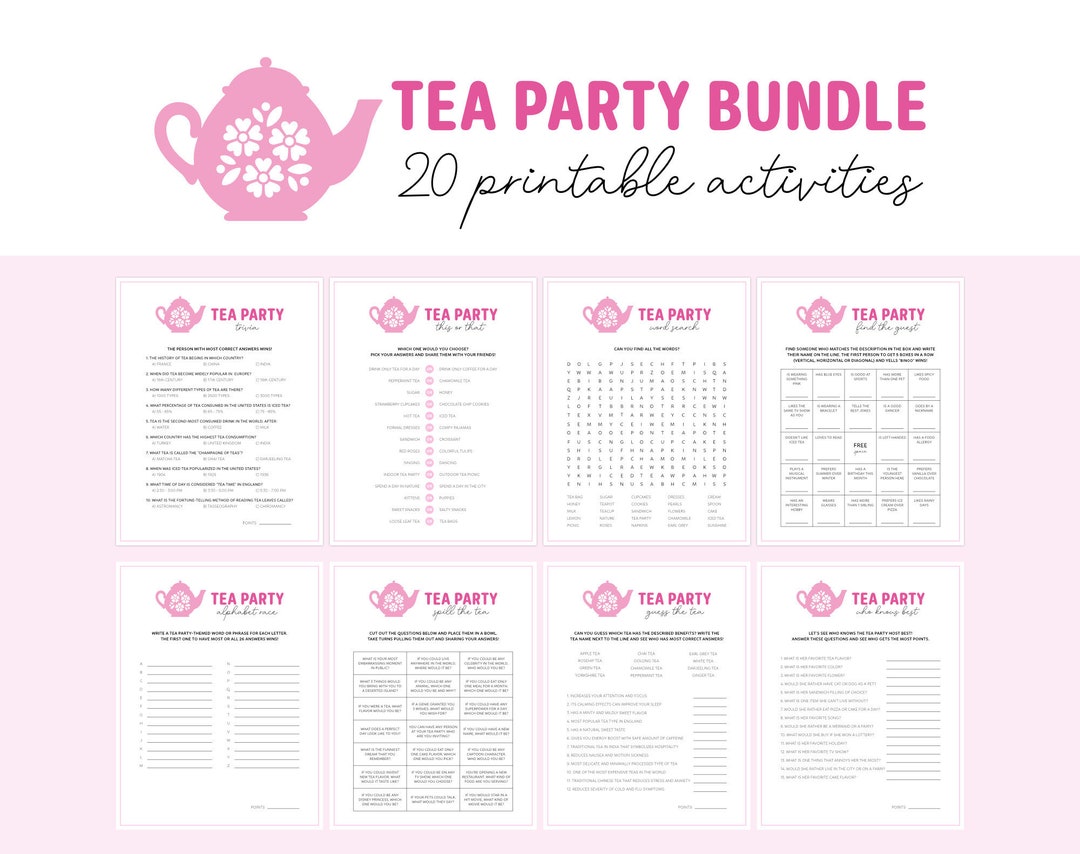 Printable Tea Party Games Bundle, Kids Tea Birthday Activities Set ...