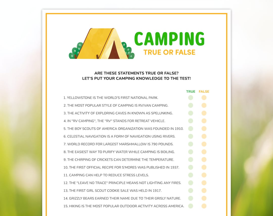 Camping Trivia Game, Camping Quiz Games, Camp Printables, Wildlife ...