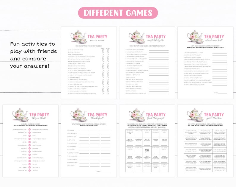 Printable Tea Party Activities Bundle, Kids Garden Tea Party Games ...
