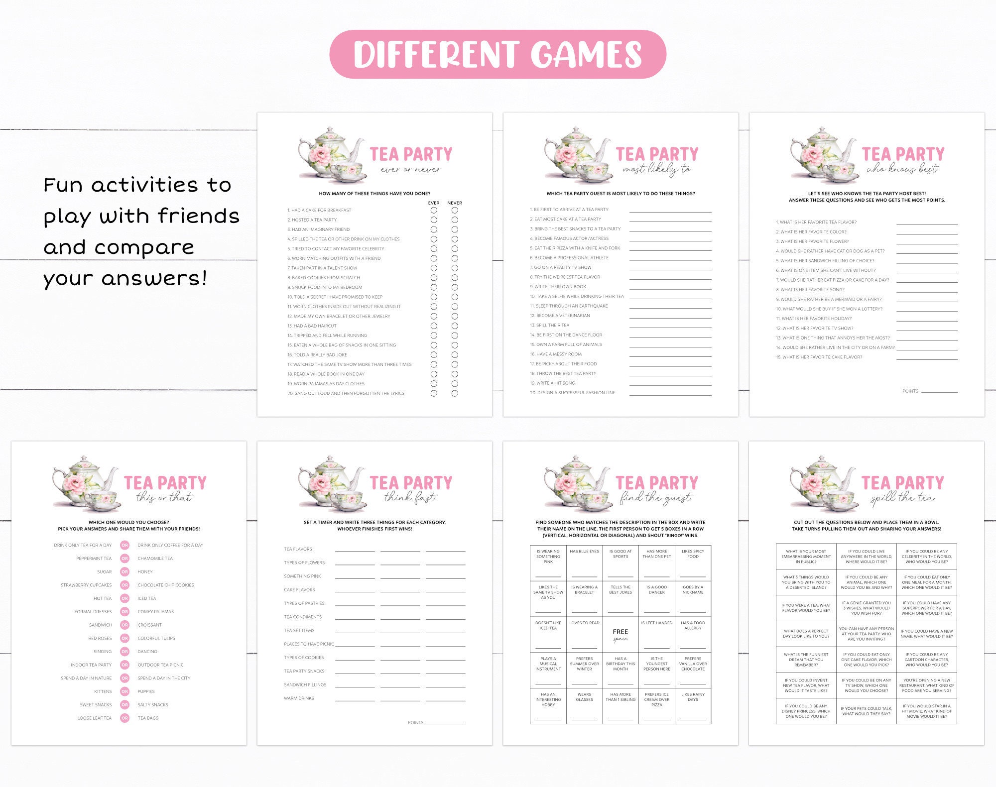 Printable Tea Party Activities Bundle, Kids Garden Tea Party Games ...