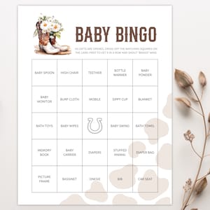 Western Baby Shower, Gender Neutrales Baby Bingo Geschenk, Prefilled Baby Bingo Karten, Little Cowboy Cowgirl Sprinkle, Wild West Rodeo Game