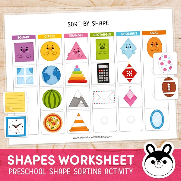 Shape Sorting Worksheet, 2d Shape Matching Worksheets Digital, Sort by Shape Activities, Preschool Toddler Montessori Learning Printable