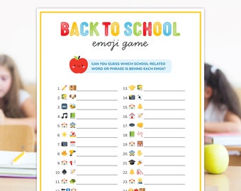 Back to School Emoji Pictonary, School Emoji Quiz, Guess the Emoji Game, First Day of School, Classroom Party Games, Teacher Activity Sheets