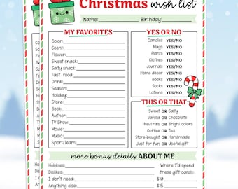 Christmas Wish List Questionnaire, Christmas Gift Exchange Survey, Coworker Secret Santa Questionnaire, Office Favorite Things Printable