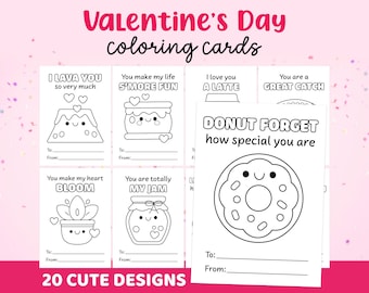 Niedliche Valentinstagskarten, Valentinskarten zum ausmalen, Kinder Valentinstag Malkarten, Valentinstag druckbare Karten, Basteln für Vorschulaltern