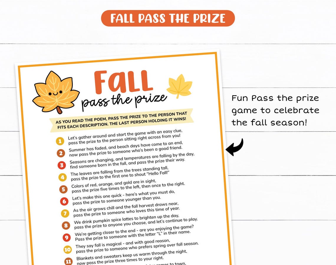Fall Pass the Prize Game, Pass the Prize Fall Game, Fall Pass the Gift ...