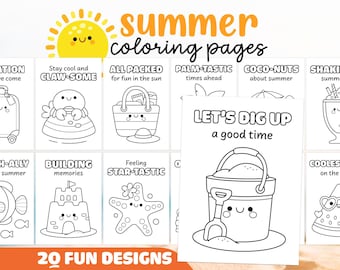 Printable Summer Coloring Pages for Kids, Mini Summer Coloring Book, Summer Coloring Sheets, Bold Coloring Page Bundle, Fun Summer Activity