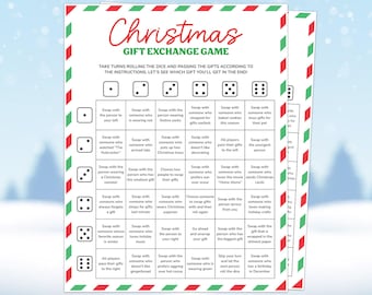 Christmas Gift Exchange Game, Fun Gift Exchange Dice Game, Pass the Gift Christmas Dice Game, Printable Christmas Party Game, Family Games