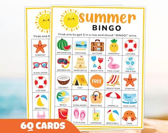 Summer Bingo Cards, Printable Summer Bingo Game, Beach Day Bingo, Vacation Bingo, Summer Party Games, Summertime Games, Kids Summer Activity