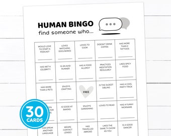 Find the Guest Bingo, Get to Know You Mix and Mingle Human Bingo, Find Someone Who Printable Icebreaker Game, Party Conversation Starter