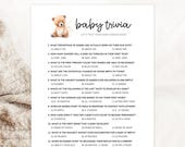 Baby Trivia Game, Teddy Bear Baby Shower Trivia, Baby Quiz, Trivia Questions and Answer Key, Fun Baby Shower Games Printable, Gender Neutral