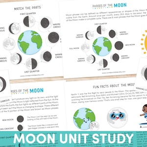 Moon Phases Worksheet, Educational Moon Unit Study, Moon Phases Poster Pre-K, Space Worksheet, Science Worksheets, Moon Preschool Worksheets