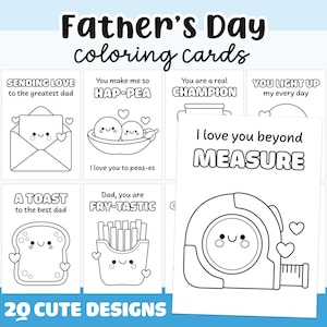 Vatertags-Malkarten, Vatertagskarten, druckbares Handwerk zum Vatertag, Malseiten für Papa, Vorschulaktivitätsblatt, Geschenk von Kindern