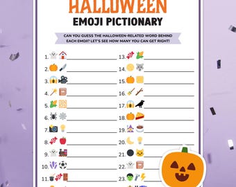 Halloween Emoji Pictionary Game, Halloween Emoji Game Printable, Trick or Treat Quiz, Spooky Halloween Party Game, Hallloween Games for Kids