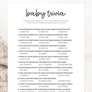 Baby Shower Trivia Game, Baby Trivia Game, Minimalist Baby Trivia Quiz, Trivia Questions With Answer Key, Fun Baby Shower Games Printable