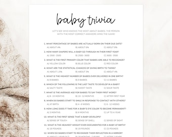 Baby Shower Trivia Game, Baby Trivia Game, Minimalist Baby Trivia Quiz, Trivia Questions With Answer Key, Fun Baby Shower Games Printable