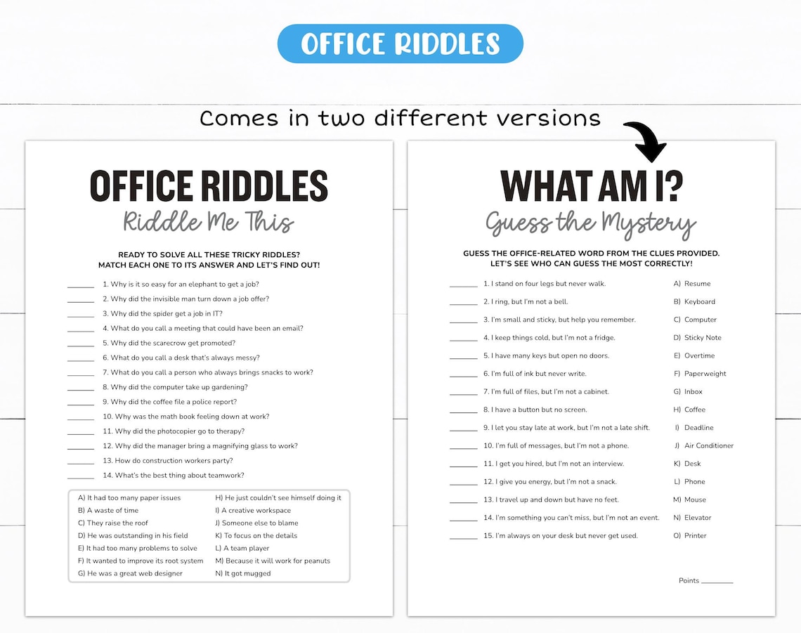 Office Riddles, Riddle Me This Office Games, Easy Work Riddles and ...