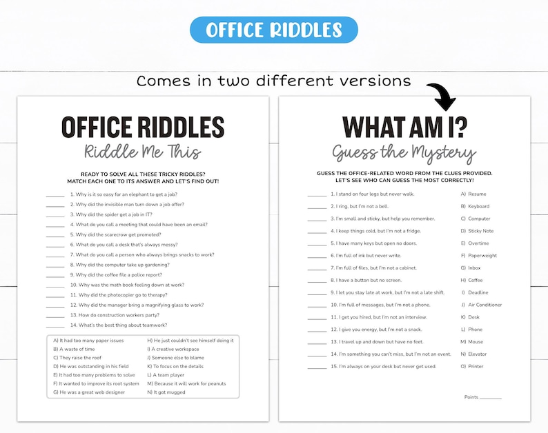 Office Riddles, Riddle Me This Office Games, Easy Work Riddles and ...