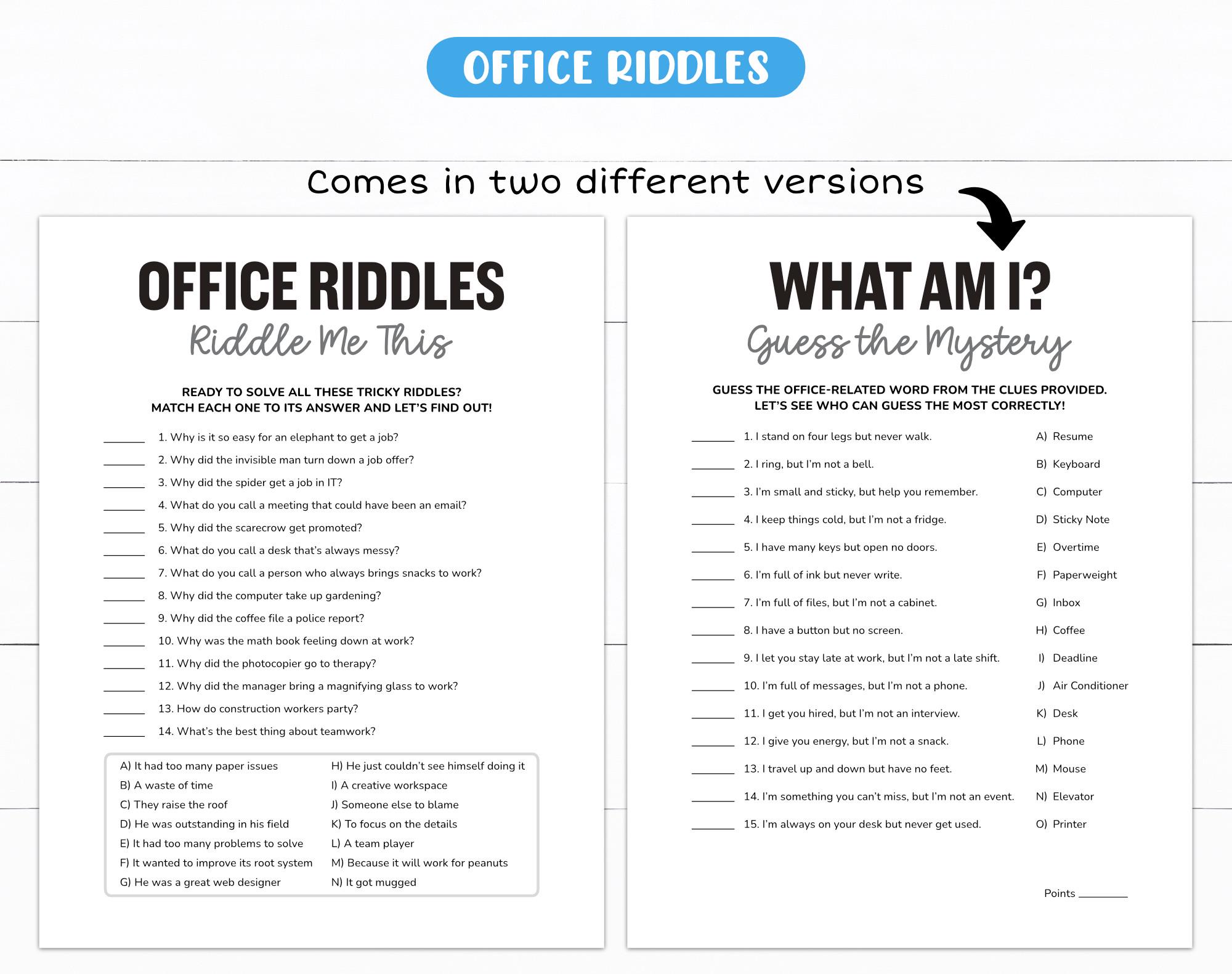 Office Riddles, Riddle Me This Office Games, Easy Work Riddles and ...