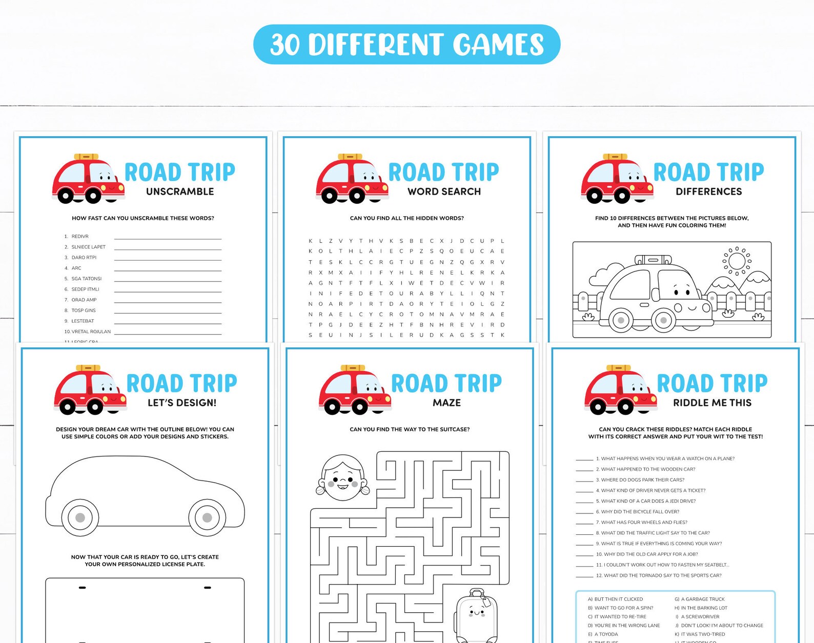 Fun Worksheets For Car Rides Kids Road Trip Games Bundle, Family Road Trip Pack, Printable Travel ...
