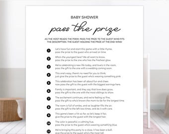 Pass the Prize Game, Pass the Prize Rhyme Game, Baby Pass the Gift Game, Pass the Gift Poem, Fun Baby Shower Games, Baby Shower Activity