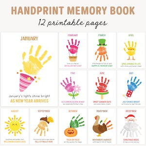 Handprint Memory Book, Printable Monthly Handprint Craft, 12 Months Handprint Art Template, Yearly Keepsake Calendar, Kindergarten Preschool
