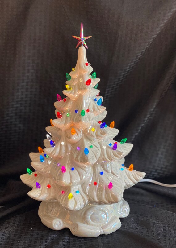 Vintage Style White Light Up Ceramic Christmas Tree