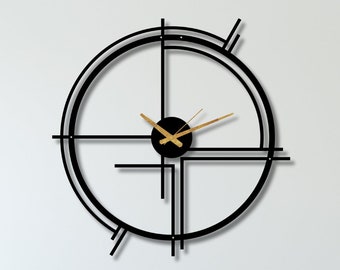 Oversized Modern Wall Clock, Metal Wall Clock, Wall Clock Unique, Modern Wall Clock, Kitchen Wall Clock, Office Lines Wall Clock, Home Decor