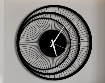 Reloj de pared único, reloj de pared redondo, reloj de pared de metal de triple círculo, reloj de pared de gran tamaño, reloj de pared moderno, reloj de pared de metal