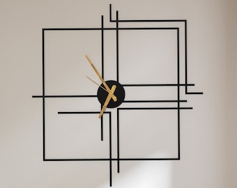 Reloj de pared de líneas cuadradas, reloj de pared único, reloj de pared de metal, reloj de pared moderno, relojes de pared grandes, reloj de pared de gran tamaño, reloj de granja