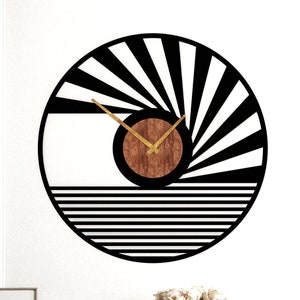 Wooden Wall Clock, Metal Wall Clock, Oversized Wall Clock, Mid Century Clock, Large Wall Clock Farmhouse, Unique Clock Geometric, Wall Decor