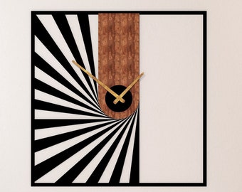 Mid Century Square Wall Clock,  Large Wall Clocks, Wood & Metal Frame, Silent Quartz Movement,