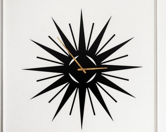 Starburst Metal Wall Clock: Black Frame, Silent Quartz Movement, Extra Large