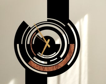 Black Metal Wall Clock, Mid Century Modern Design, Silent Quartz, Extra Large