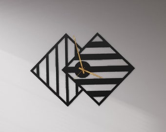 Unique Square Wall Clock, Geometric Wall Clock, Metal Wall Art, Large Wall Clock, Modern Wall Clock For Living Room, Rectangle Wall Clock