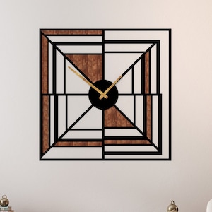 Geometric Wall Clock, Wooden Wall Clock Minimalistic, Square Wall Clock, Mid Century Modern Clock, Wooden Clock For Wall, Clock Wall Art