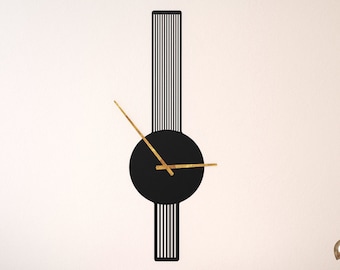 Modern Metal Black Wall Clock, Vertical Design, Silent Quartz, Living Room Decor, Oversized