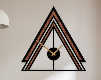 Modern Wall Clock For Living Room, Wooden Wall Clock, Wall Clock Unique,  Triangle Wall Clock, Geometric Clock, Large Wall Clock