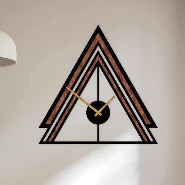 Modern Wall Clock For Living Room, Wooden Wall Clock, Wall Clock Unique,  Triangle Wall Clock, Geometric Clock, Large Wall Clock