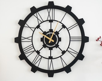 Horloges murales modernes à engrenages industriels, horloge murale steampunk, chiffres romains surdimensionnés silencieux