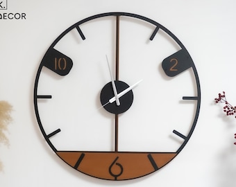 Reloj de pared de madera con números, diseño inusual de gran tamaño para la cocina, decoración moderna de mediados de siglo.