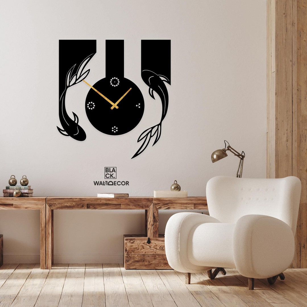 Koi Fish Metal Wall Clock, Feng Shui Decor, Unusual Wall Clocks, Silent ...