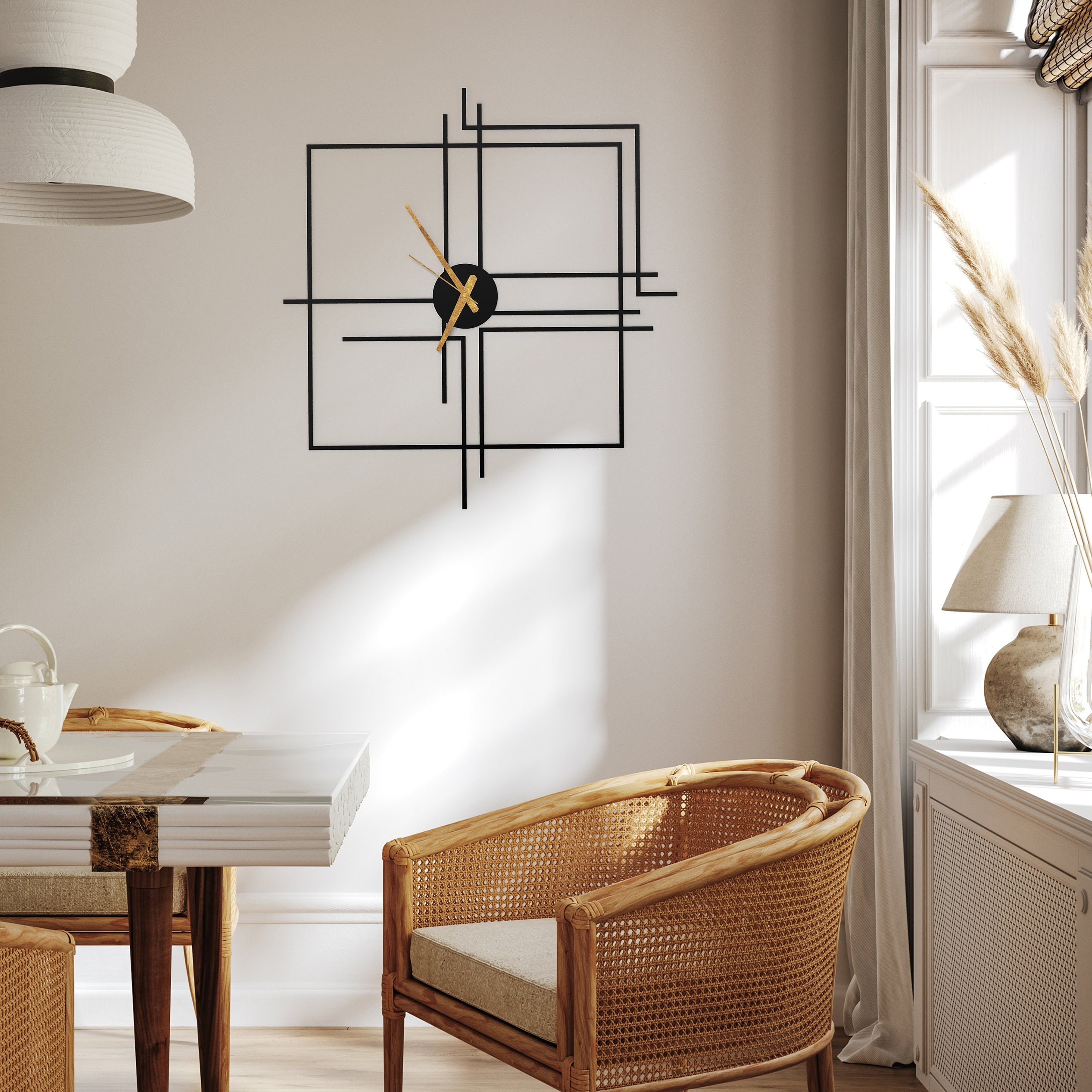 Square Lines Wall Clock, Wall Clock Unique, Metal Wall Clock, Modern Wall Clock, Wall Clocks Large, Oversized Wall Clock, Farmhouse Clock