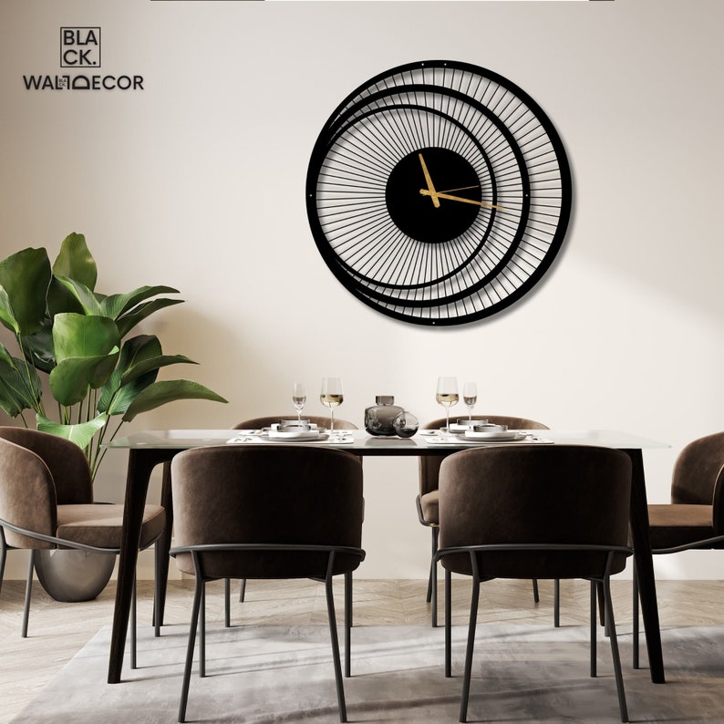 Unique Design Metal Wall Clock, Round Wall Clock, Triple Circle Metal Wall Clock, Large Black Wall Art Clock, Modern Wall Clock Gold