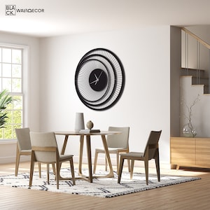 Unique Design Metal Wall Clock, Round Wall Clock, Triple Circle Metal Wall Clock, Large Black Wall Art Clock, Modern Wall Clock image 4