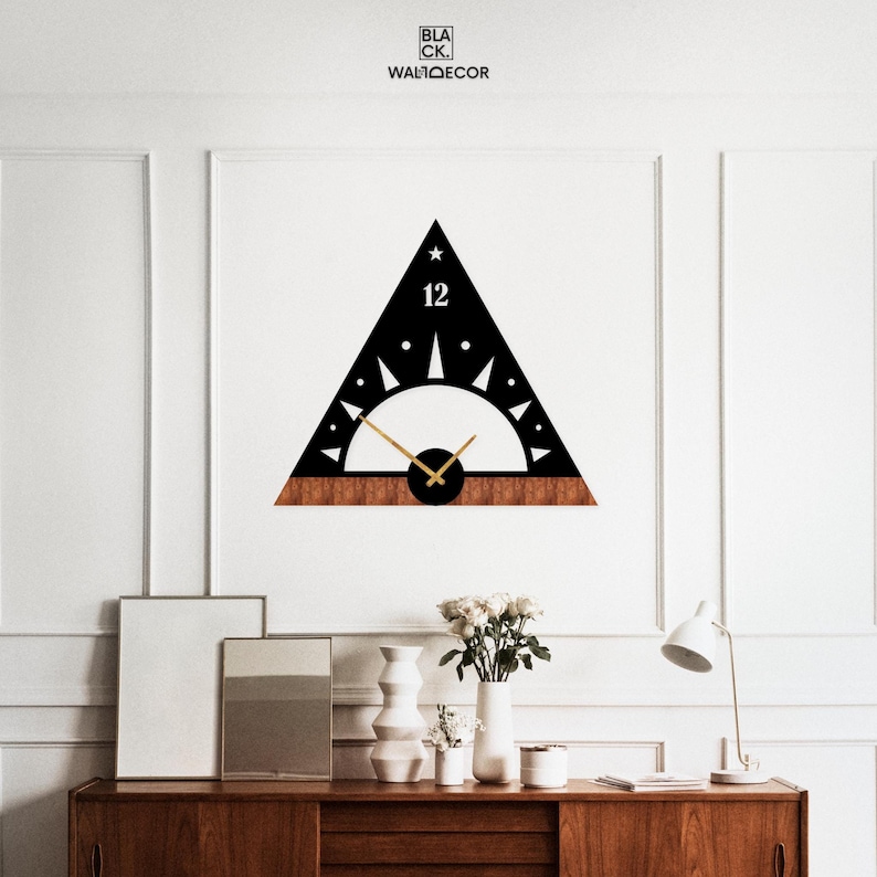 Tryangle Clock Large Triangle Wooden Wall Clock, Modern Living Room Decor, Silent ...