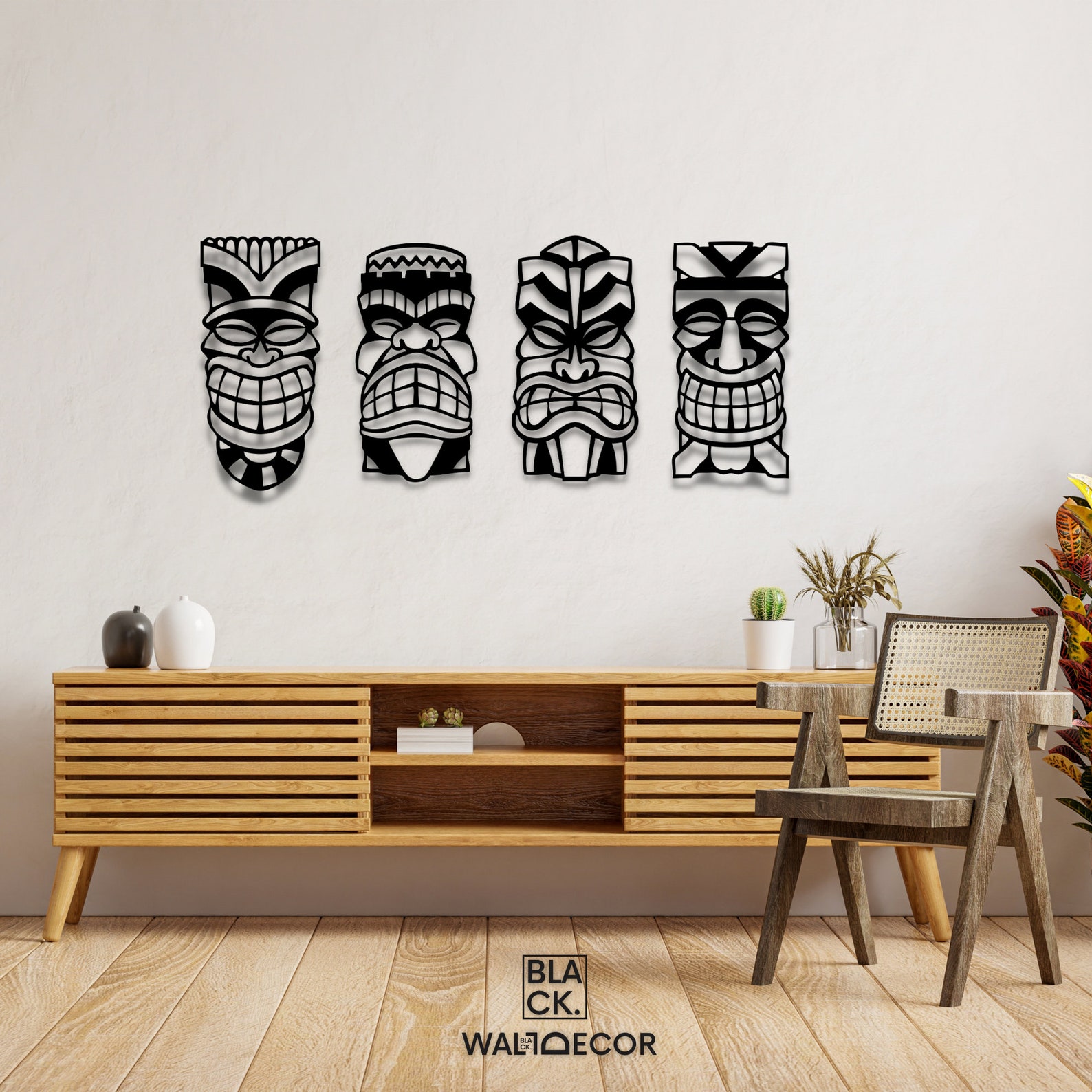 Tiki Mask Wall Decor Set, 4 Piece Tiki Mask Wall Art, Modern Wall Decor ...