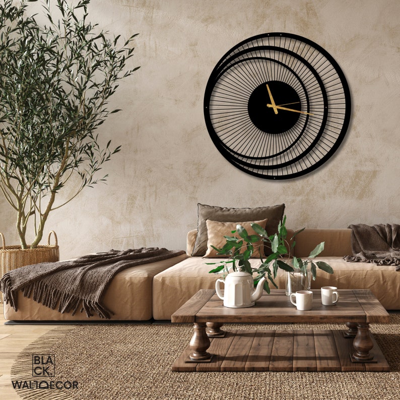 Unique Design Metal Wall Clock, Round Wall Clock, Triple Circle Metal Wall Clock, Large Black Wall Art Clock, Modern Wall Clock image 9