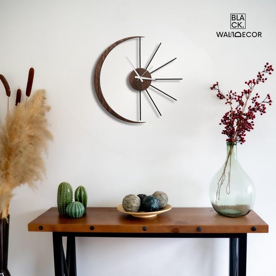 Moon And Sun Wall Clock, Modern Living Room Decor, Unusual Wall Clocks, Silent Quartz