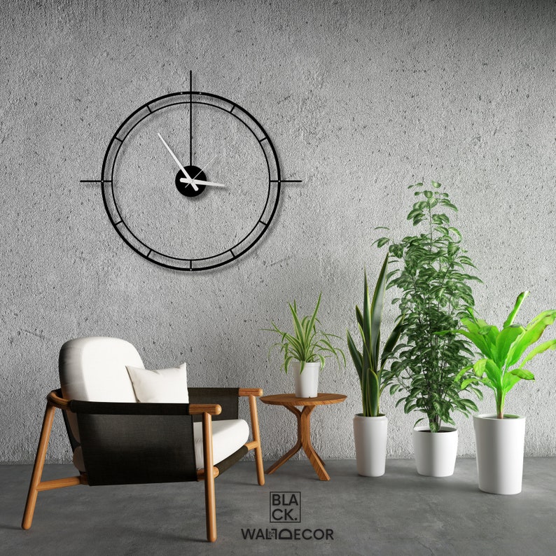 Black Minimalist Metal Wall Clock, Silent Quartz, Large Lines Design ...
